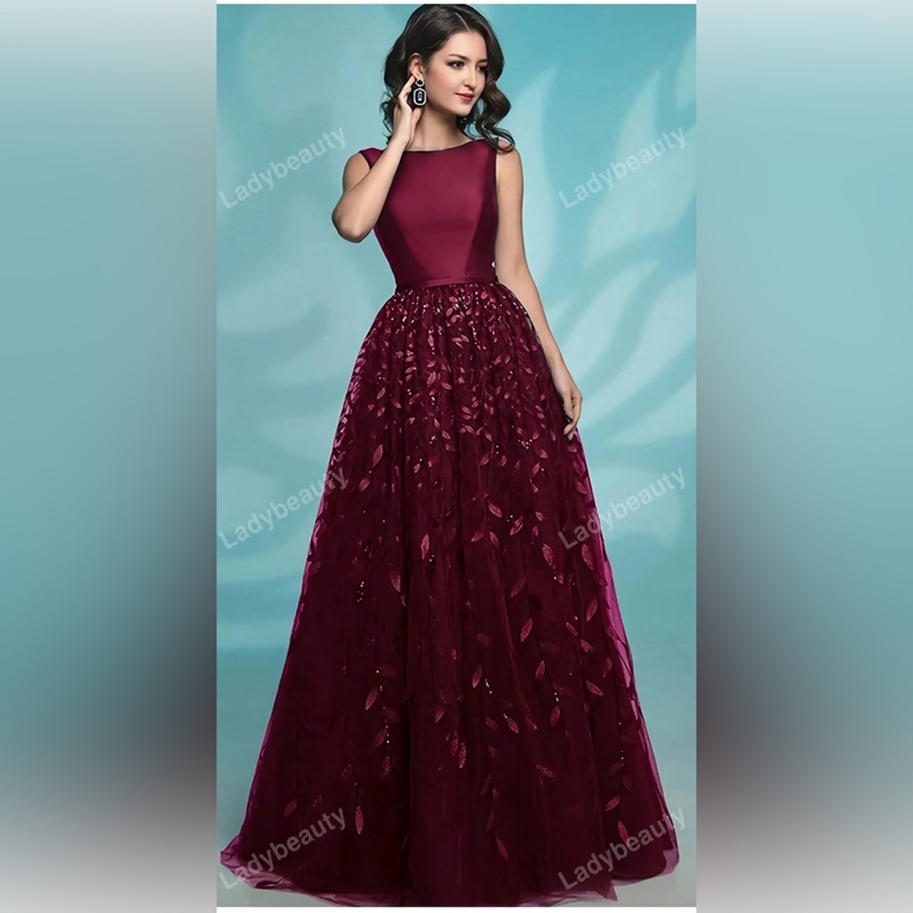 Burgundy Sleeveless A-Line Gown